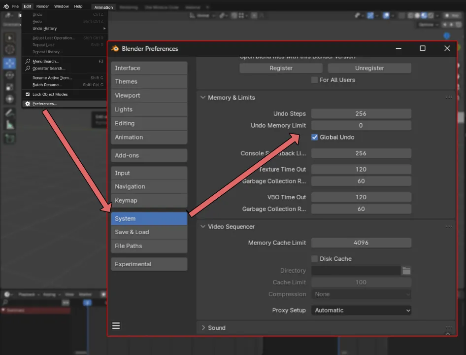 Increase Undo Steps Limit – Blender